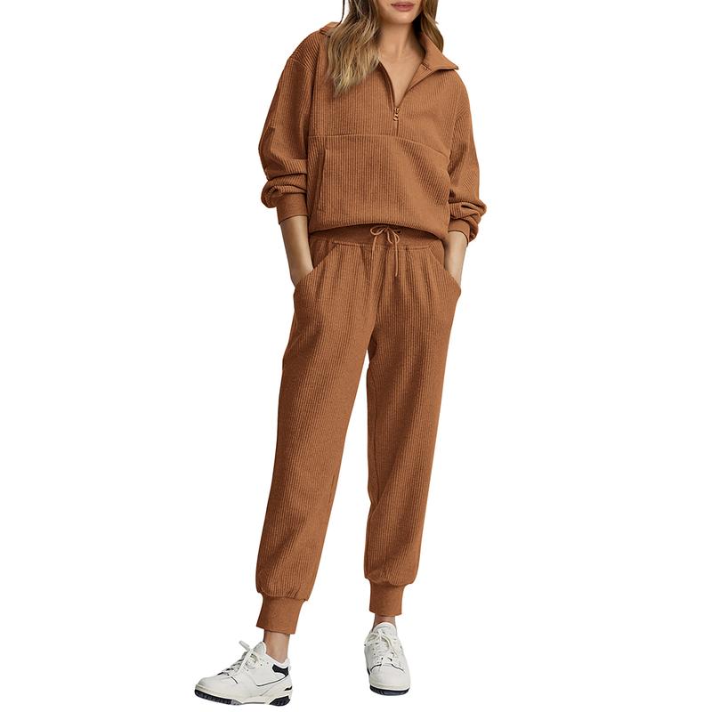 XiaRan Women's 2-Piece Sweatsuits Set Long Sleeve Half Zip Pullover Sweatpants Comfy Outfits