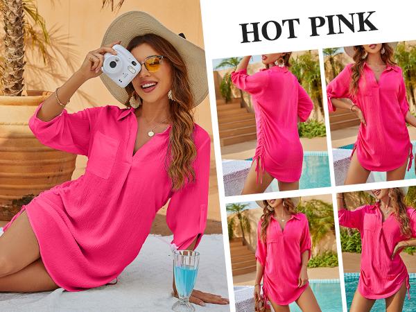 Womens Bathing Suit Cover Ups Bikini Swimsuit Coverup Drawstring Beach Dress Shirt - Seldom Seen Styles