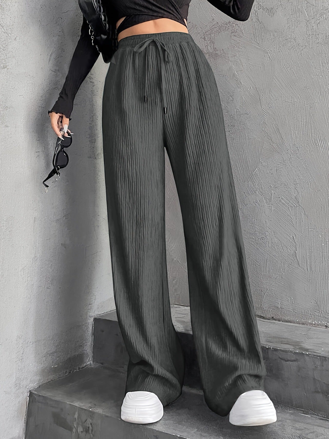 Women's Wide Leg Sweatpants Baggy Pants Lounge Yoga Knit Waisted Comfy Striped Workout Pants - Seldom Seen Styles