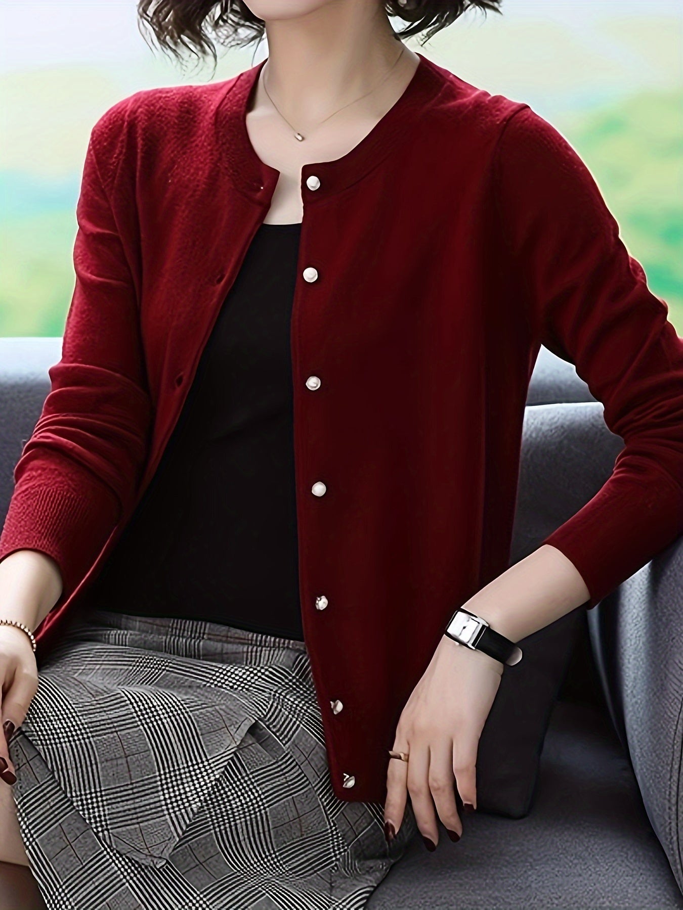 Elegant Open Front Cardigan, Long Sleeve Cardigan For Spring & Fall, Women's Clothing