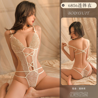 Lingerie Sexy Hollow Out Bodysuit Women See-through Uniform Passionate Temptation Open Crotch Strap Nightdress