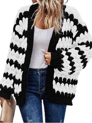 2024 Autumn and Winter Amazon New Lantern Sleeve Striped Loose Multicolor Twisted Knitted Winter Sweater Coat