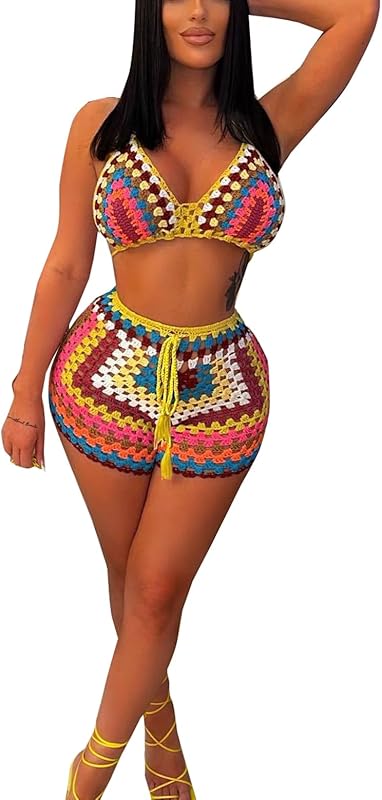 Women Sexy Beach Coverups Summer 2 Piece Outfits Crochet Mesh Fishnet Bikini Top and Maxi Skirt Set - Seldom Seen Styles