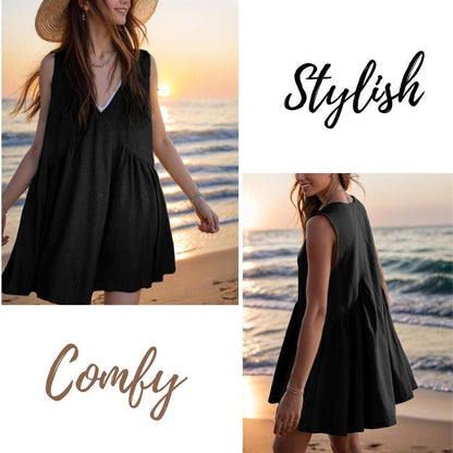 Women's Summer Sleeveless Mini Dress Casual Loose V Neck Sundress with Pockets - Seldom Seen Styles