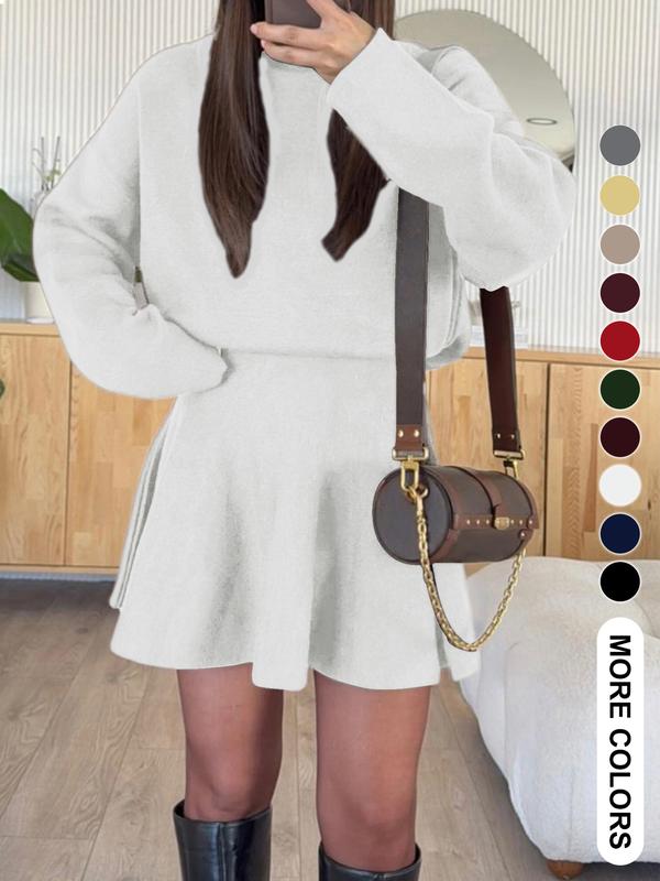 Women's Casual Half-High Neck Long Sleeve Knit Dress, Plain Color Loose-Fitting Sweater Dress, Fall & Winter Fashion - Seldom Seen Styles