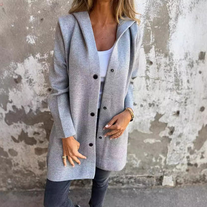 Women Single-Breasted A-Lined Winter Coat Mid Long Wool Blend Coat