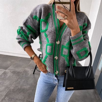 Women Autumn Winter New Loose Knitted Cardiagn Casual V-neck Drop-shoulder Sleeve Sweater Coat Female Chic Crochet Outerwear