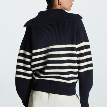 Paired Wool Blend2024New Autumn and Winter Sweaters Women's Striped High Neck Thickened PulloverCOSWind