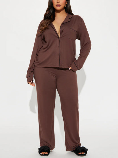Modal Pajama Set, Long Sleeve Button Down Shirt and Pajama Pants, Sleepwear for Women