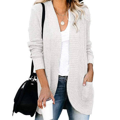 Women's Clothing  Curved Placket Large Pocket Sweater Cardigan Autumn Winter New  Cardigan