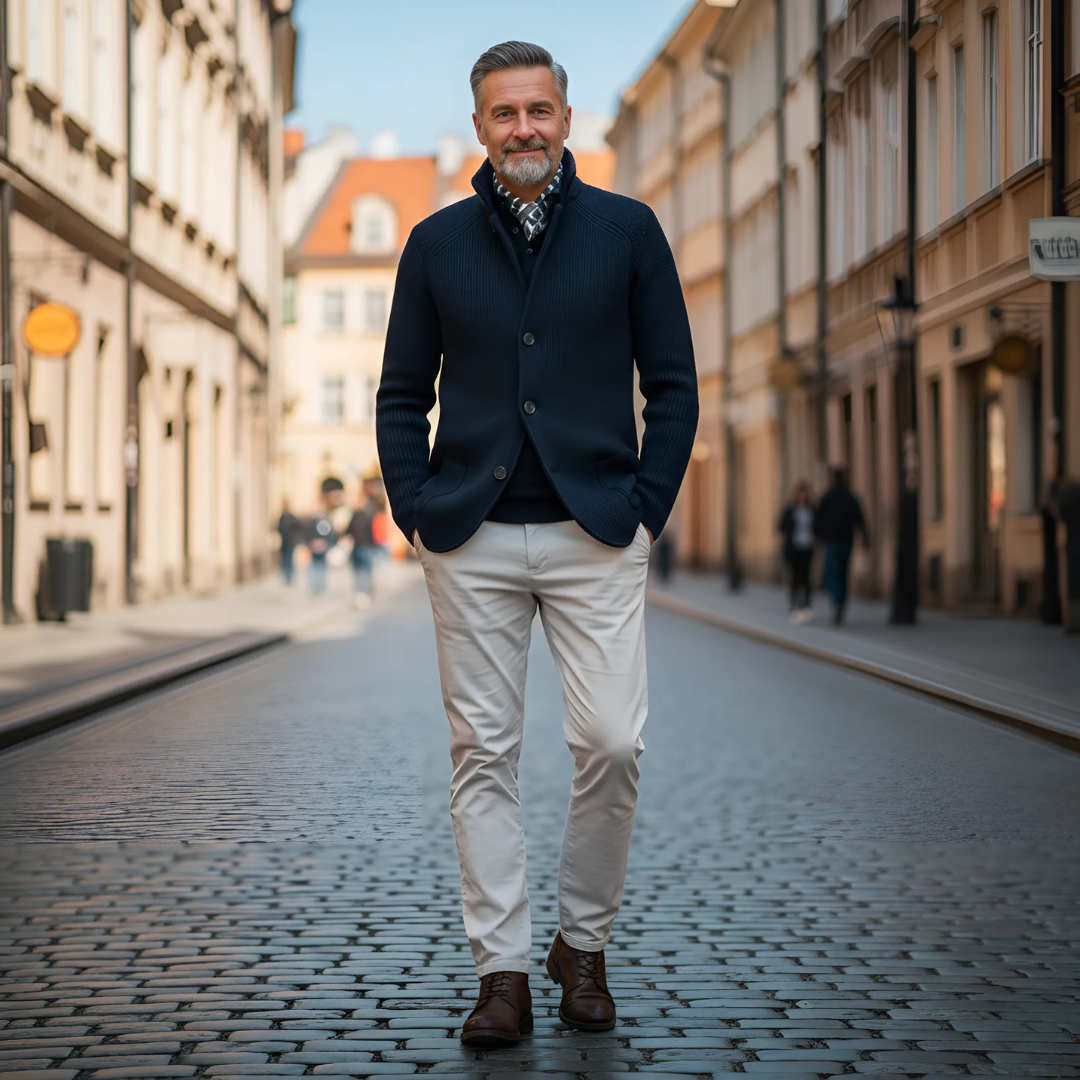 Mens Sweater Blazer Knitted Cardigan Sweater Sport Coat Casual Warm Stand Collar Chunky Button Down Wool Suit Jacket