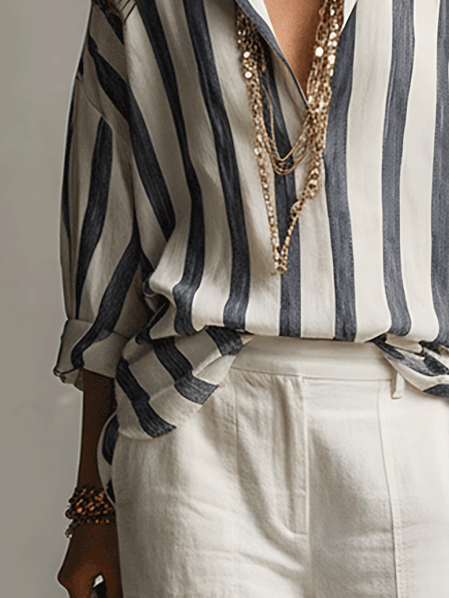 Casual Striped Cotton And Linen Long-Sleeved Shirt - Seldom Seen Styles