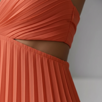 Sleeveless Pleated Midi Dress with V-Neck for Women