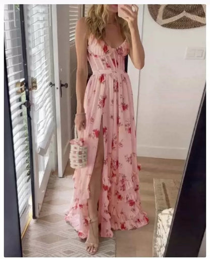 floral long floral sundress tiered maxi dress Printed  Dress Beach Vacation Long Dress