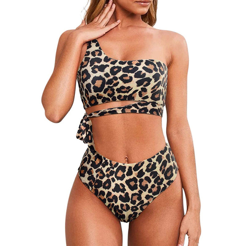 Women One Shoulder High Waisted Bikini Tie High Cut Two Piece Swimsuits - Seldom Seen Styles