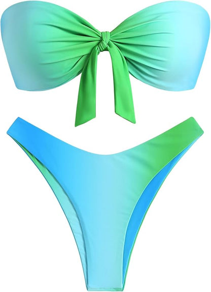 Knotted Bandeau Bikini for Women Strapless Swimsuits High Cut Bathing Suit Sexy Cheeky Tie Side Swimwears - Seldom Seen Styles