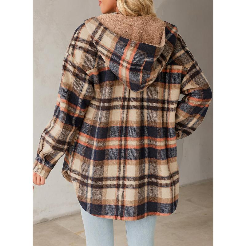 Women's Flannel Hooded Plaid Fuzzy Fleece Jacket - Seldom Seen Styles