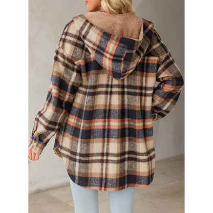 Women's Flannel Hooded Plaid Fuzzy Fleece Jacket