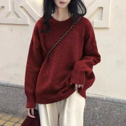 2024Solid Color Knitwear Pullover Women's Autumn and Winter New Soft Glutinous Loose Outer Wear Gentle Inner Bottoming Shirt