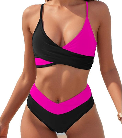 Women Bikini Suit Cross Top Low Waist V Type Shorts 2 Piece Swimwear deep V Bathing Suit - Seldom Seen Styles