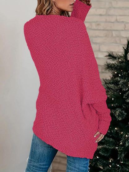 Women's Plain Pocket Batwing Sleeve Cardigan, Casual Long Sleeve Open Front Knitwear for Fall & Winter, Women's Knit Clothing for Daily Wear