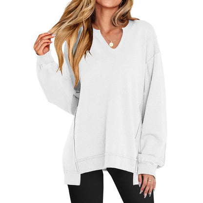 Womens Oversized Sweatshirt V Neck Long Sleeve Tunic Lightweight Pullover 2025 Winter Casual Tops Teen Girl Outfits - Seldom Seen Styles