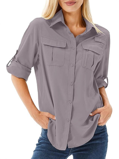 Women's UPF 50 Long Sleeve Sun Protection Shirts Safari Fishing Hiking