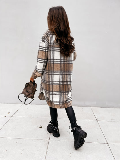 European and american hot2023ebay Amazon Winter New Women's Clothing Fashion Plaid Single-Breasted Coarse Wool Coat