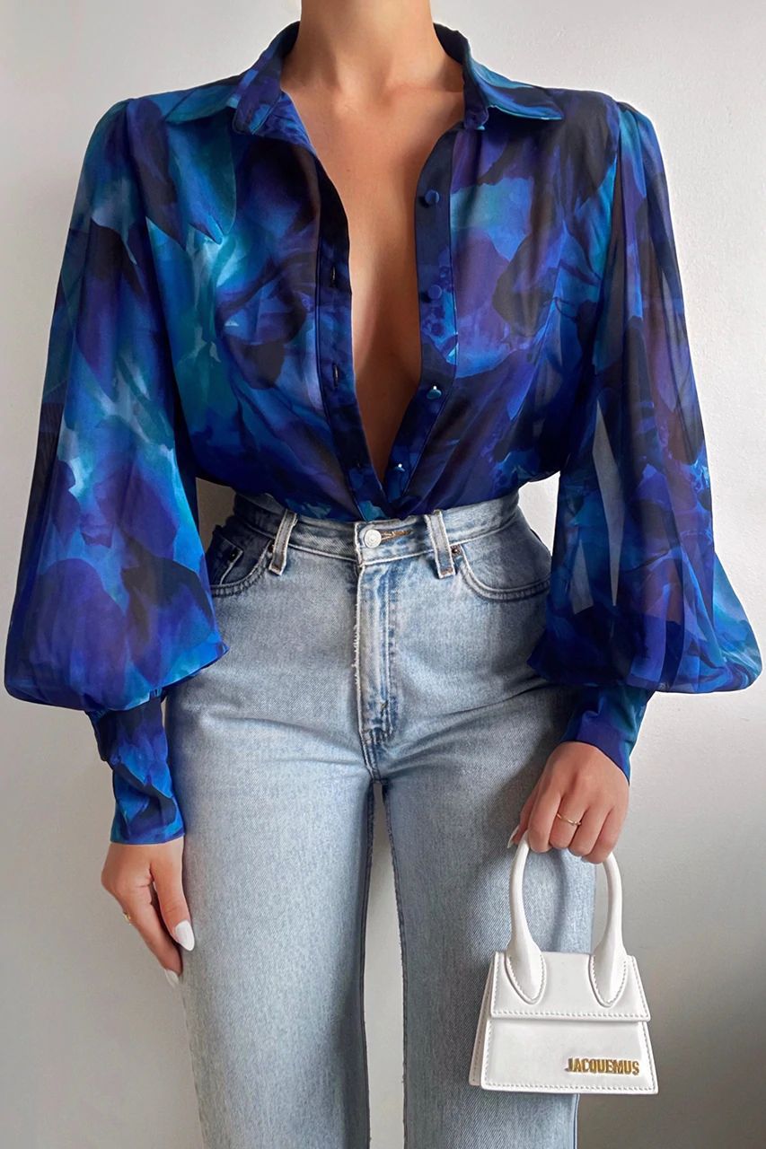 BTFBM Women Fashion Button Down Shirts Lapel V Neck Printed Solid Boho Long Sleeve Blouses Dressy Casual Summer Fall Top