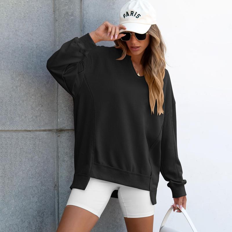 Womens Oversized Sweatshirt V Neck Long Sleeve Tunic Lightweight Pullover 2025 Winter Casual Tops Teen Girl Outfits - Seldom Seen Styles