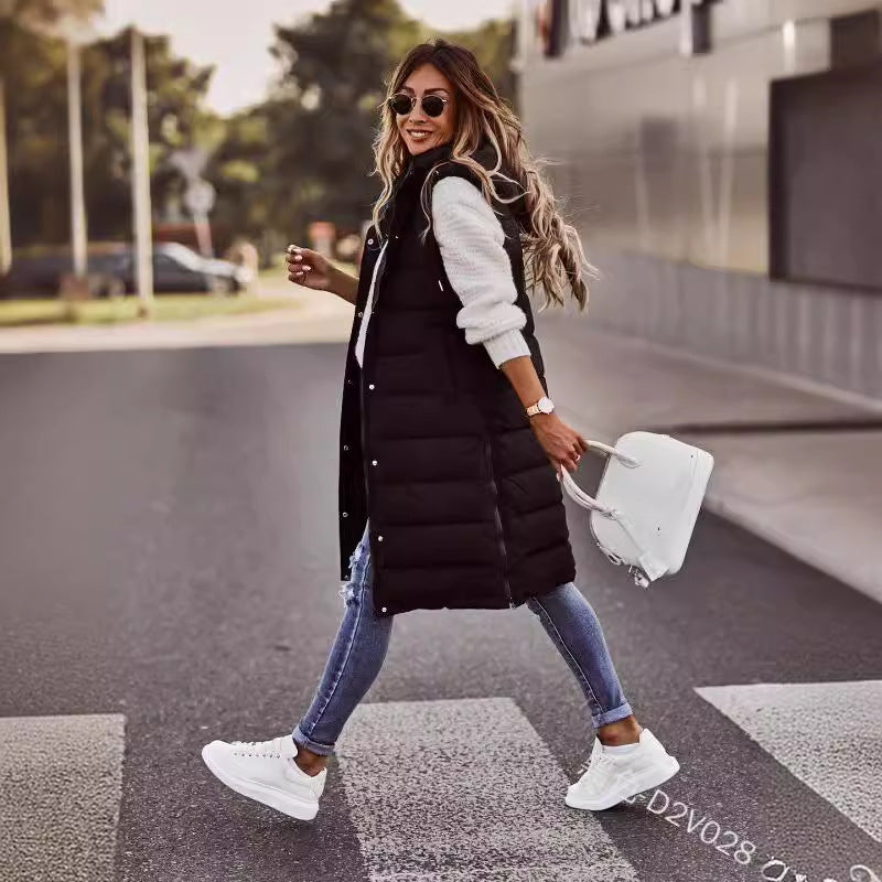 Open Front Hat Coat, Casual Sleeveless Long Coat, Women's Clothing