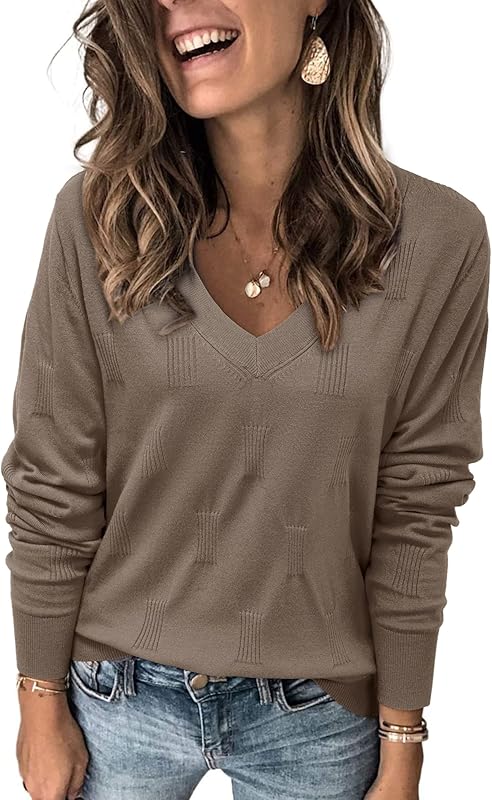 Womens Fall Tops 2024 Fashion V Neck Long Sleeve Shirts Blouse Knit Casual Pullover Sweater Cozy Clouds XS-3XL