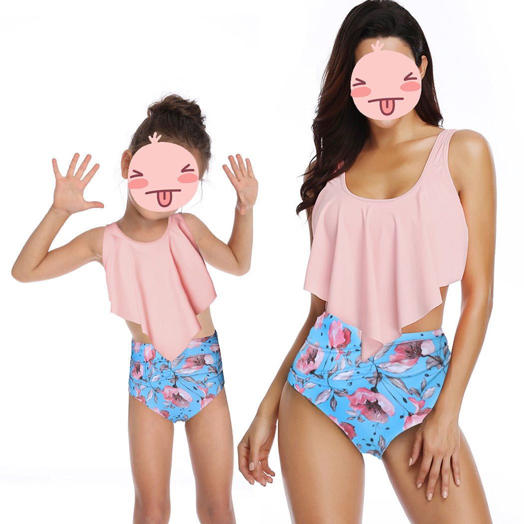 Family Matching Swimwear Mother Daughter Women Kids Girls Floral Green Leaves Printed Bikini Two-Piece Swimwear Suits - Seldom Seen Styles