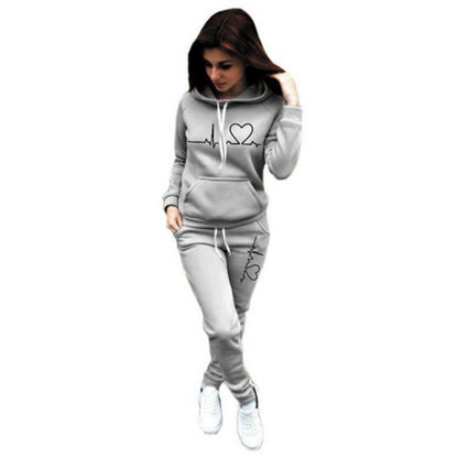 Two-Piece Set Women's Heart Print Raglan Sleeve Hoodie & Drawstring Waist Sweatpants Set, Casual Long Sleeve Hooded Pullover & Pocket Jogger Pants, Women's Fall & Winter Clothes, Holiday Outfits, Soft Clothes