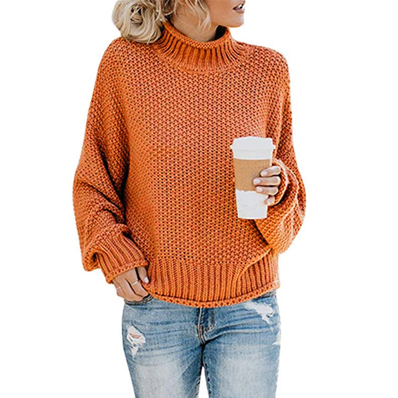 2023Autumn and Winter New Knitwear European and American Foreign Trade Women's Clothing Amazon Thick Thread Turtleneck Pullover Women