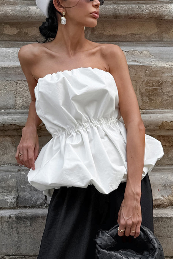 Solid Color Sleeveless Off-shoulder Elastic Waist Strapless Top - Seldom Seen Styles