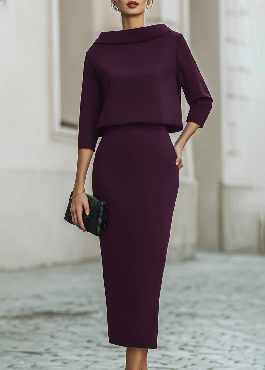 Ceylan Women’s Boat Neck Midi Skirt Set with Elegant 3/4 Sleeves - Seldom Seen Styles