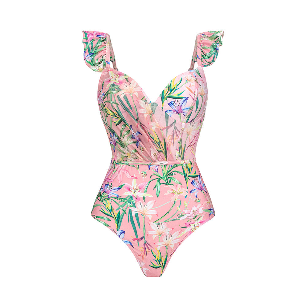 Retro Floral Print Polyester, Women's One Piece Swimsuit, L - Seldom Seen Styles