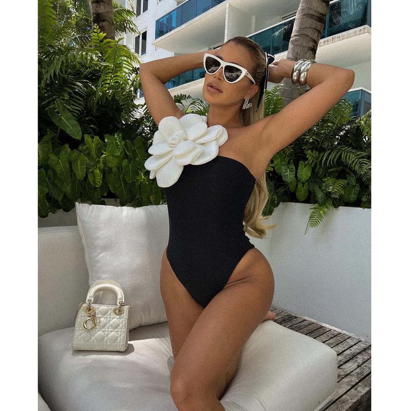 Women's Exaggerated 3D Flower Sexy One Piece Bodycon Swimsuit and Chiffon Skirt - Seldom Seen Styles