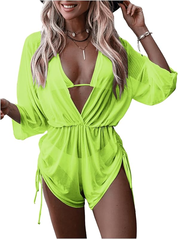 Women's 3 Piece Swimsuit Plain Sexy Drawstring Side Halter Triangle Bikini Set with Cover Up - Seldom Seen Styles