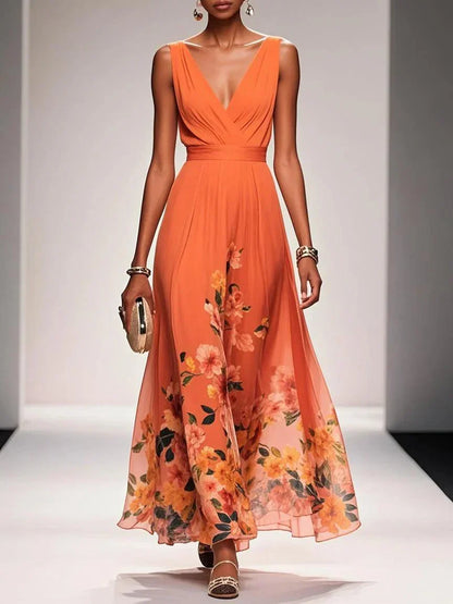 Nevaeh™ | Light Blue Floral Chiffon Maxi Dress