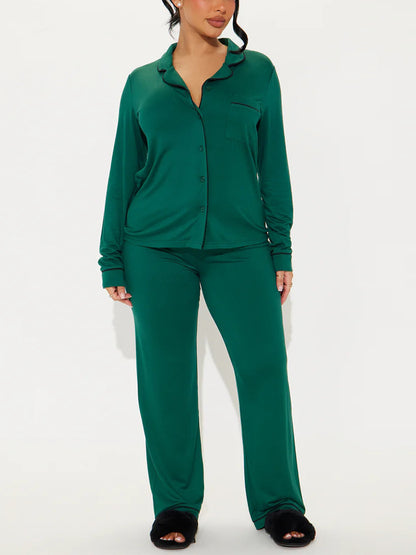 Modal Pajama Set, Long Sleeve Button Down Shirt and Pajama Pants, Sleepwear for Women