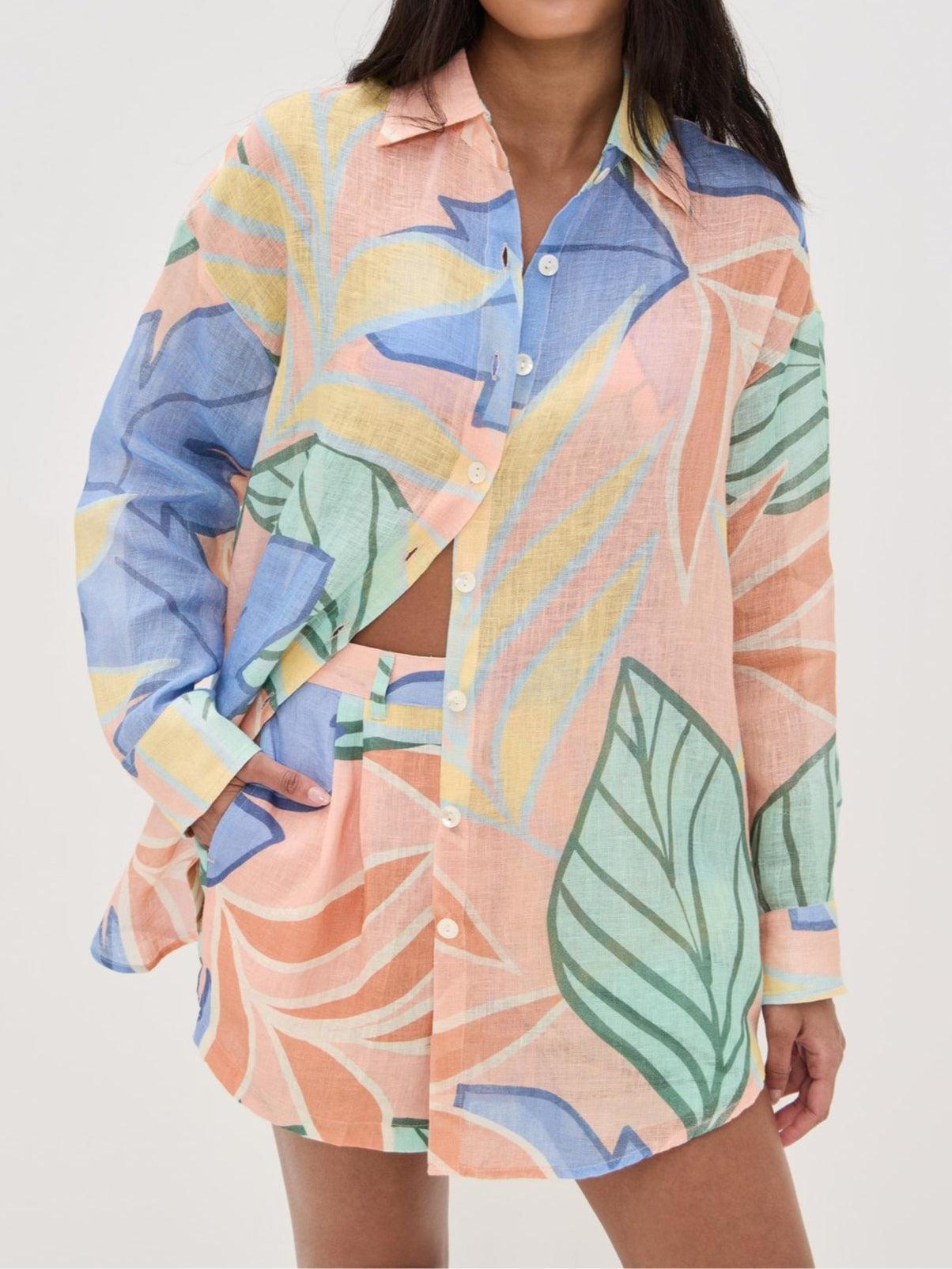 Playa Boyfriend Tropical Leaf Printed Short Set - Seldom Seen Styles