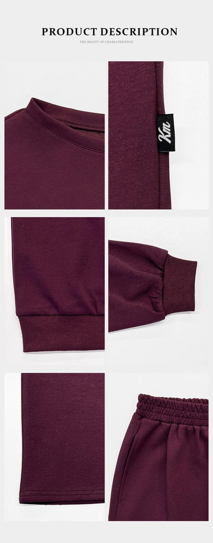 Women's Leisure Solid Color Sloping Shoulder Long Sleeve Top & Wide Leg Trousers Co-ord, Cozy Scoop Neck Loose Two Piece Outfits, Basic Womenswear