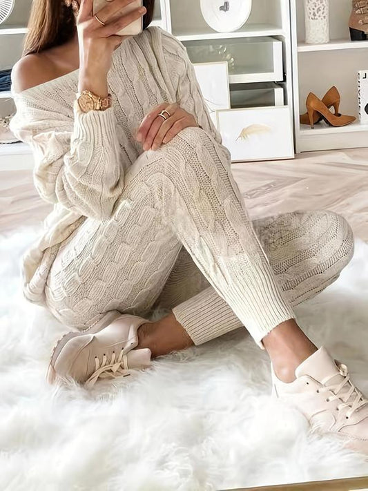 Women's Solid Sweater & Pants Set, Casual Fashion Cozy Top & Trousers for Fall, 2 Piece Sets Women, Women's Fall Knitwear Outfits, Sweater Sets, Sweater Co-ords - Seldom Seen Styles
