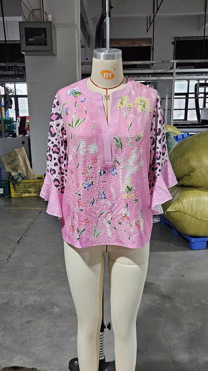 Haut à manches volantées et imprimé floral rétro pour femme, tenue vintage des années 90, chemises amusantes, élégantes et classe, jolie tenue d'été