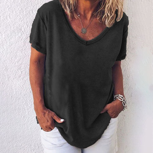Solid color V-neck short-sleeved plus size women's T-shirt - Seldom Seen Styles