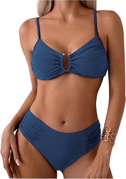 Women's Two Piece Bikini Set Ring Linked Ruched Underwire Bikini Bathing Suit Swimwear Set Swimming Suit - Seldom Seen Styles