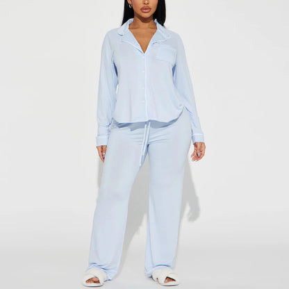 Modal Pajama Set, Long Sleeve Button Down Shirt and Pajama Pants, Sleepwear for Women