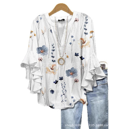 Haut à manches volantées et imprimé floral rétro pour femme, tenue vintage des années 90, chemises amusantes, élégantes et classe, jolie tenue d'été